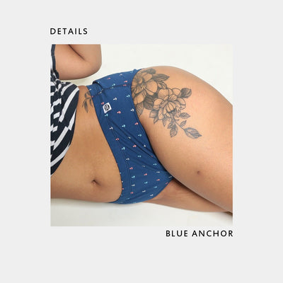 Old Anchor Biowashed Organic Cotton Bikini Underwear - Navy Blue – Womens Underwear on Brown Living™. SKU: 002/BA/BlueAnchor/AOP - XS. Img 5.