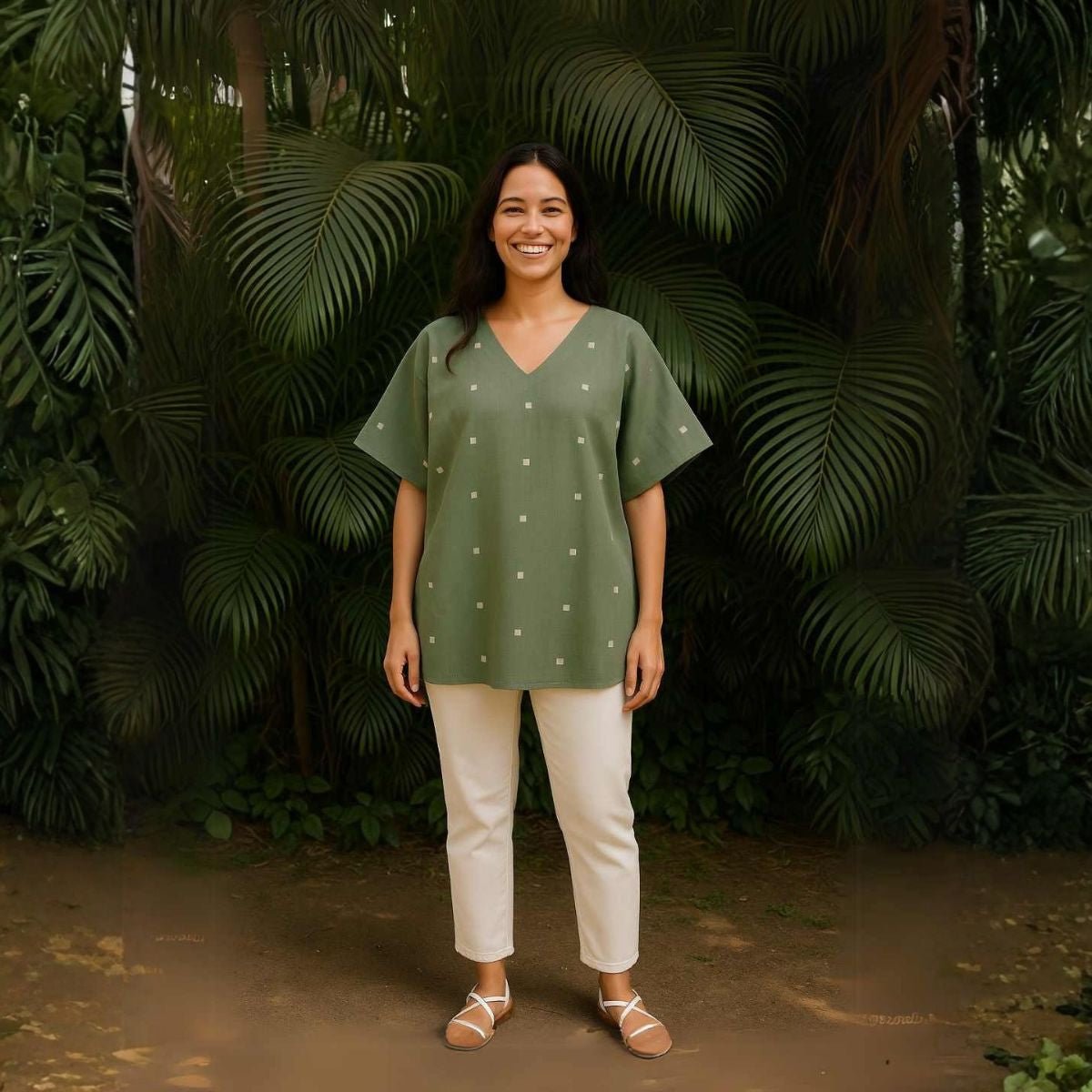 Oliva Jamdani Cotton Kaftan Top For Women – Womens Top on Brown Living™. SKU: JDS6021-XS. Img 1.