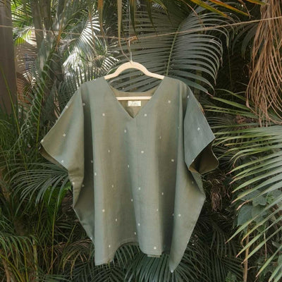 Oliva Jamdani Cotton Kaftan Top For Women – Womens Top on Brown Living™. SKU: JDS6021-XS. Img 2.