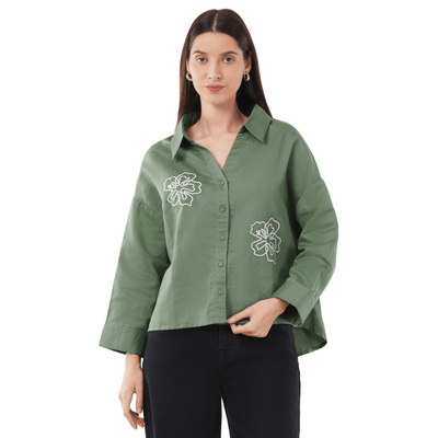 Olive Bloom | Hemp Cotton Sustainable Shirt | Women – Womens Shirt on Brown Living™. SKU: OliveBloom-XS. Img 1.