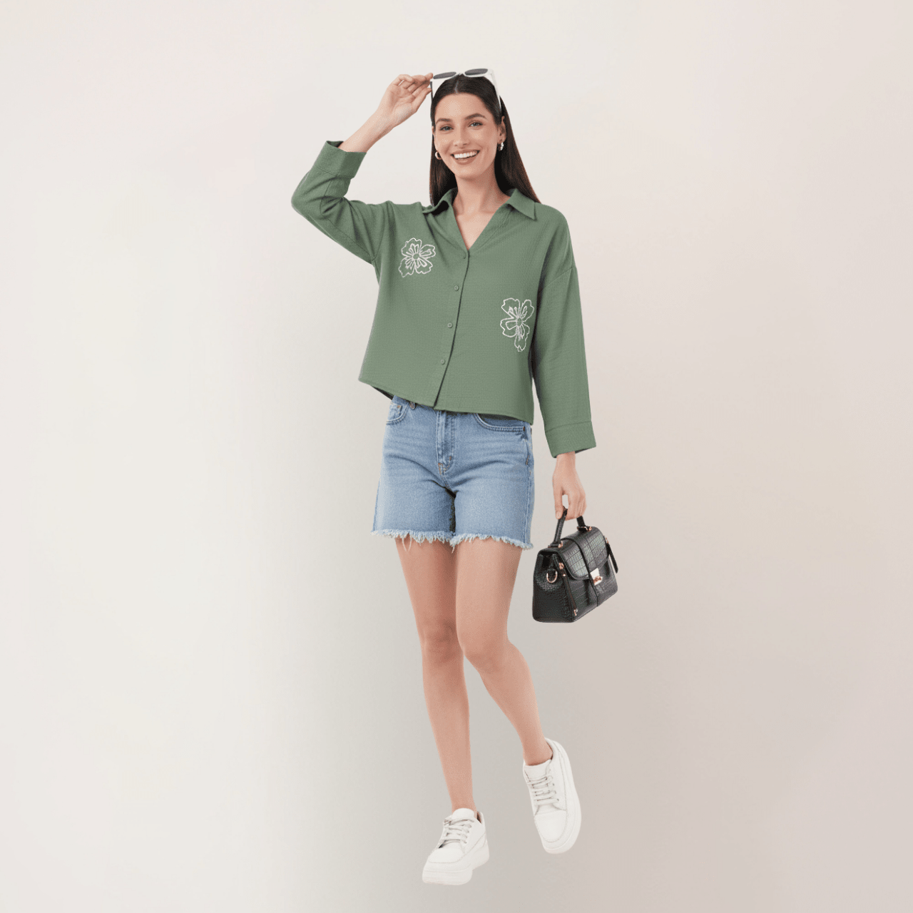 Olive Bloom | Hemp Cotton Sustainable Shirt | Women – Womens Shirt on Brown Living™. SKU: OliveBloom-XS. Img 2.