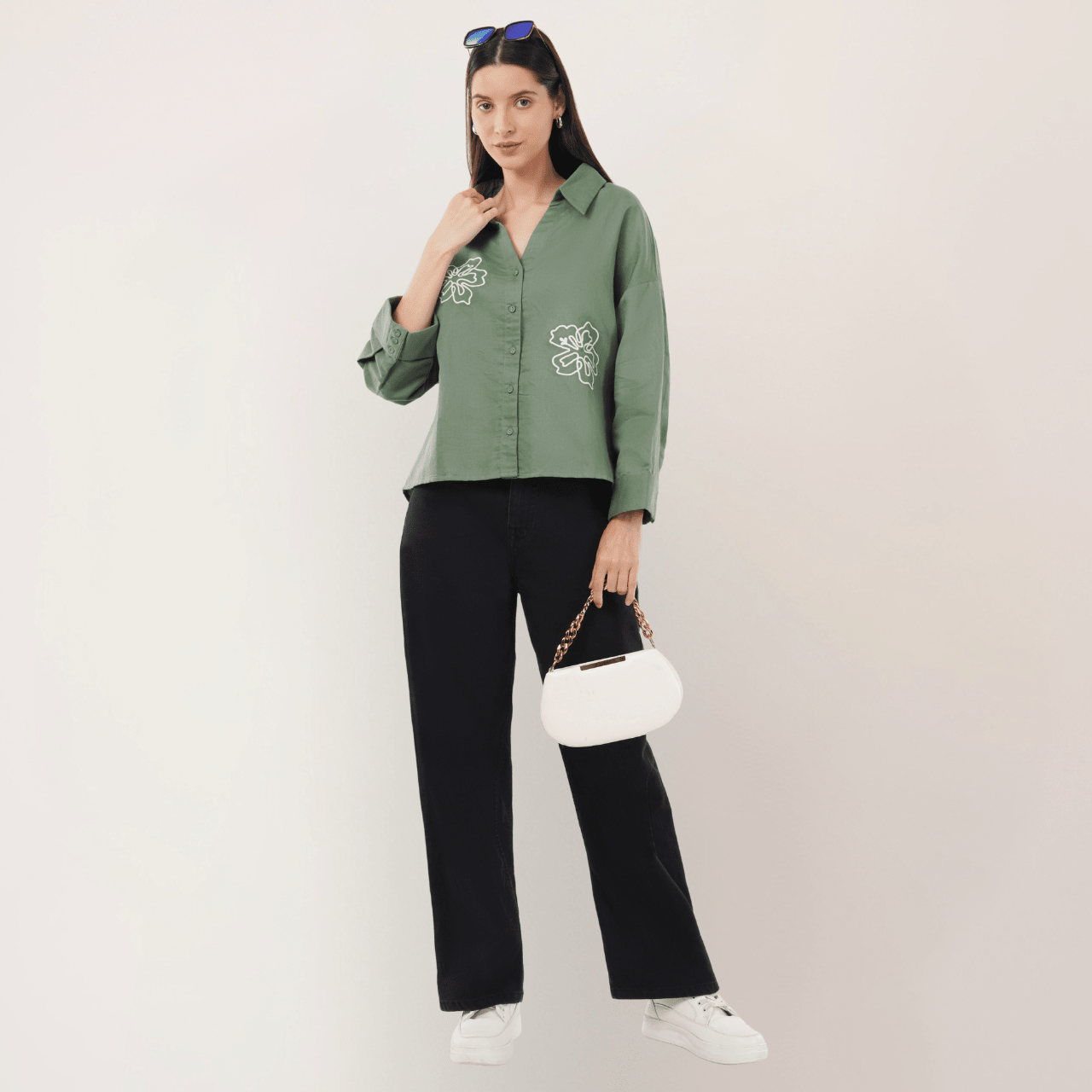 Olive Bloom | Hemp Cotton Sustainable Shirt | Women – Womens Shirt on Brown Living™. SKU: OliveBloom-XS. Img 3.