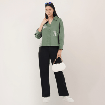 Olive Bloom | Hemp Cotton Sustainable Shirt | Women – Womens Shirt on Brown Living™. SKU: OliveBloom-XS. Img 3.