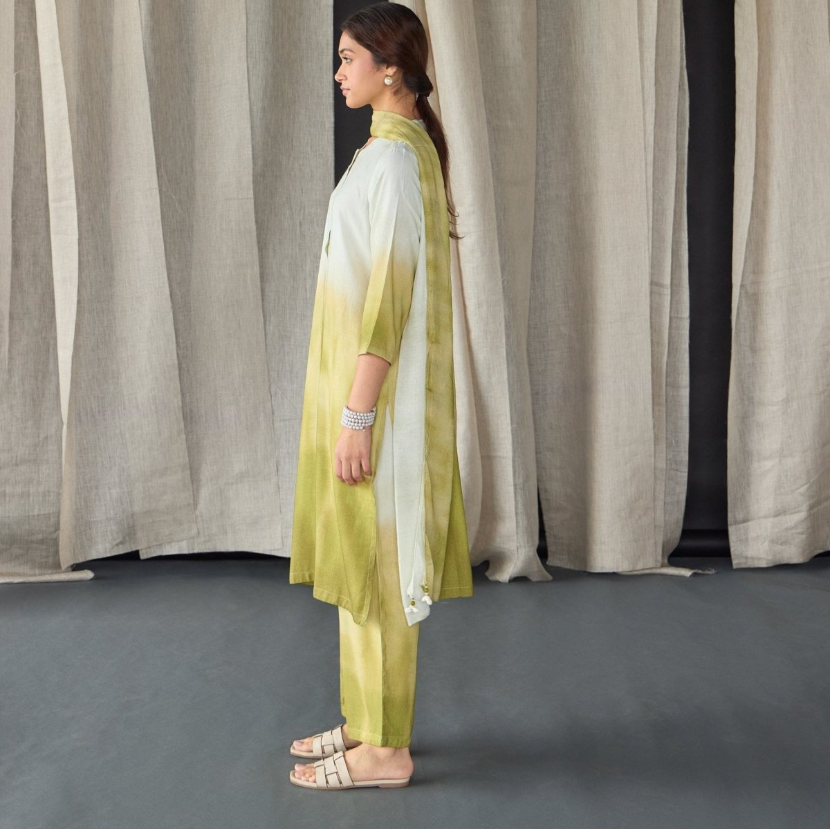 Olive Ombre Linen Kurta Set | Verified Sustainable by Brown Living™