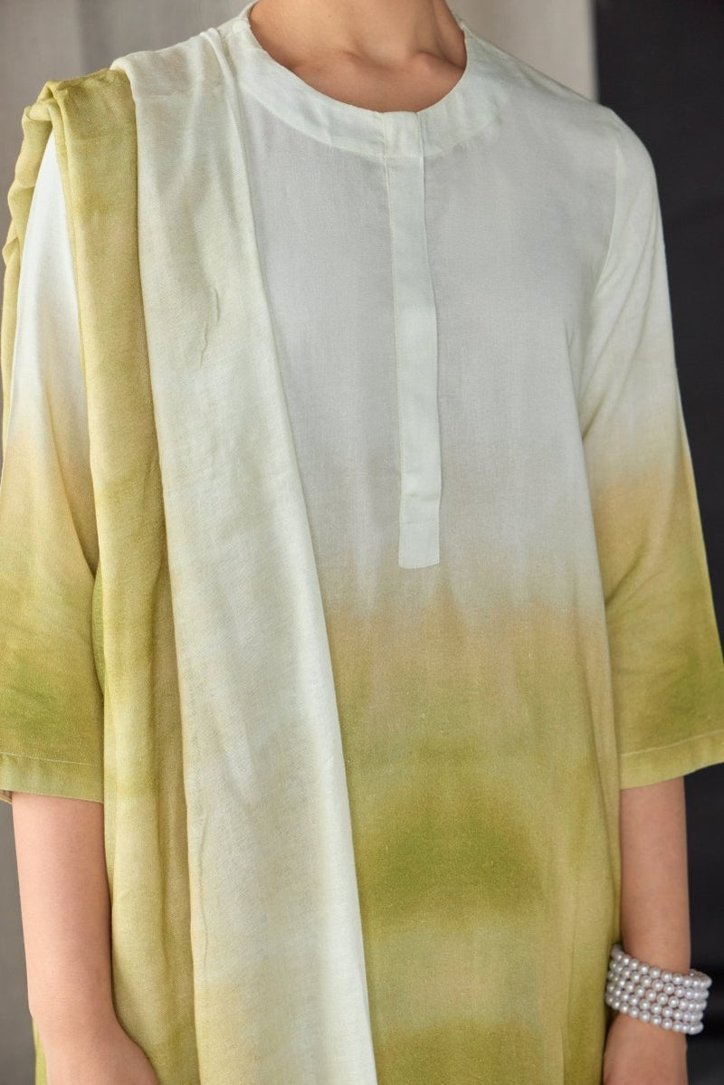 Olive Ombre Linen Kurta Set | Verified Sustainable Womens Kurta on Brown Living™