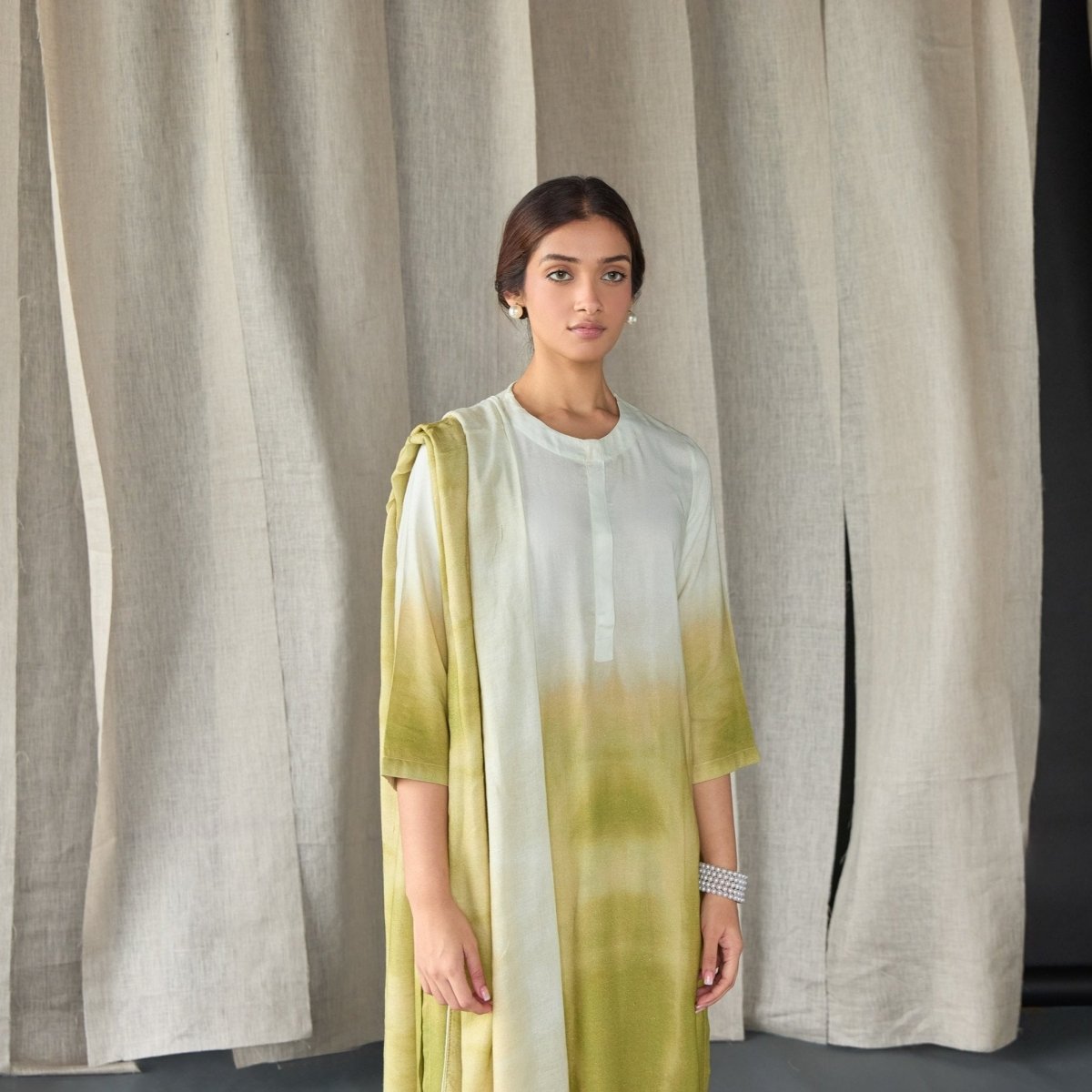 Olive Ombre Linen Kurta Set | Verified Sustainable by Brown Living™