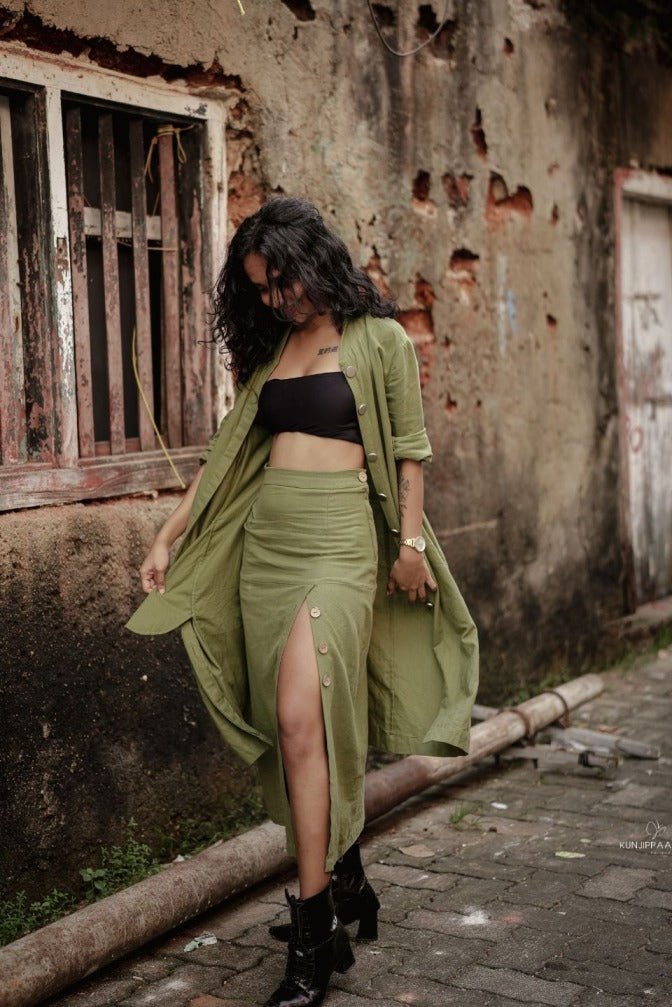 Olive Recycled Cotton Long Slit Skirt | Verified Sustainable by Brown Living™