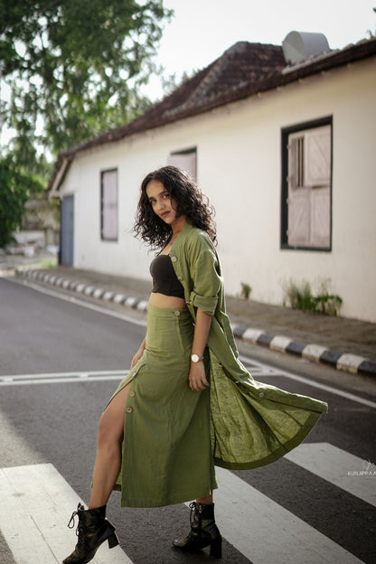 Olive Recycled Cotton Long Slit Skirt | Verified Sustainable by Brown Living™