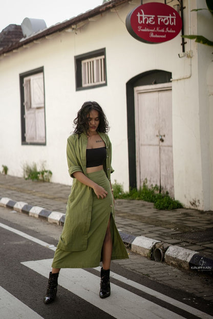 Olive Recycled Cotton Long Slit Skirt | Verified Sustainable by Brown Living™