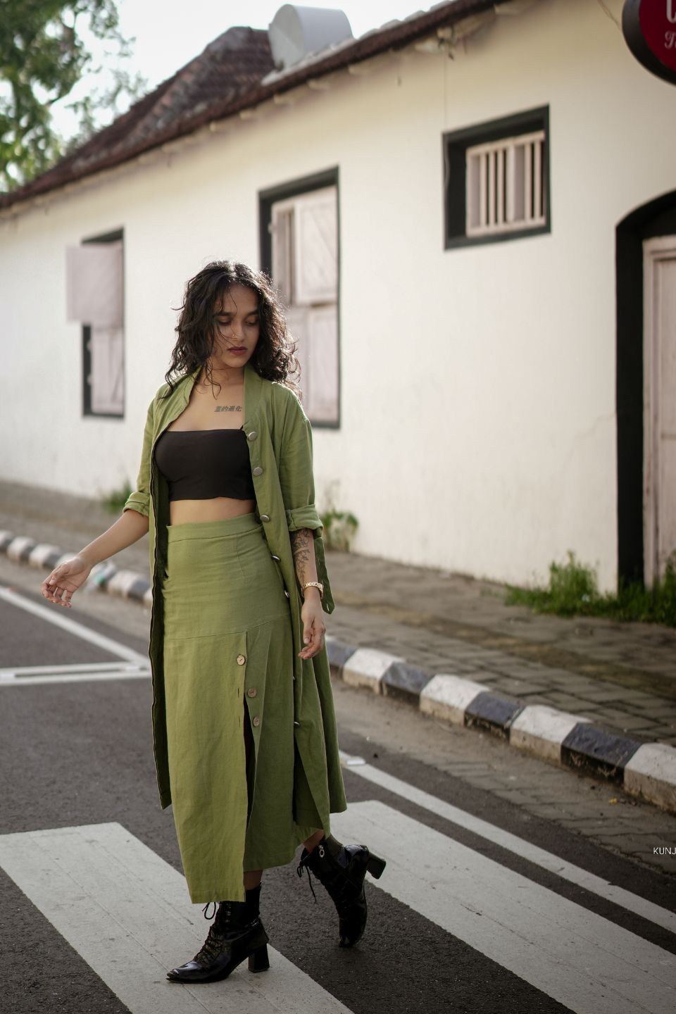 Olive Recycled Cotton Long Slit Skirt | Verified Sustainable by Brown Living™