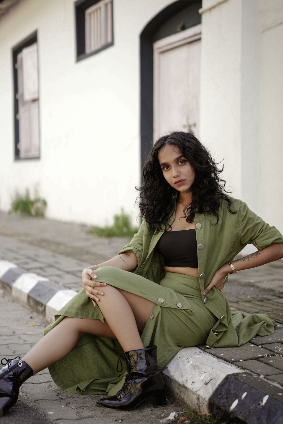 Olive Recycled Cotton Long Slit Skirt | Verified Sustainable by Brown Living™