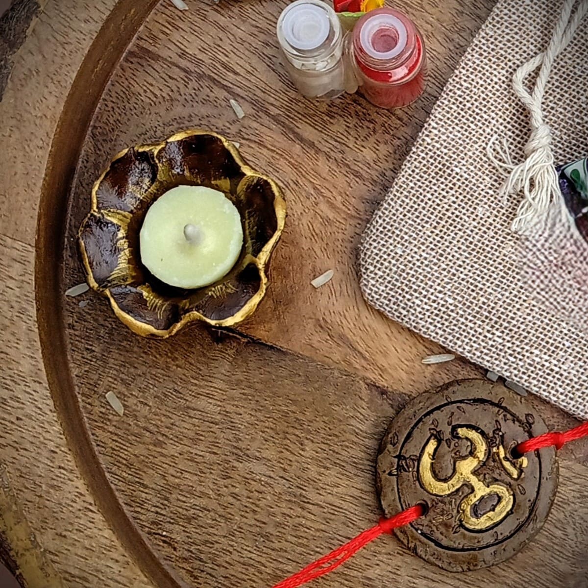 Om Plantable Seed Rakhi Hamper – Rakhi by Terracotta by Sachii available on Brown Living™. . SKU: SACHIIRSO001. Img 1.