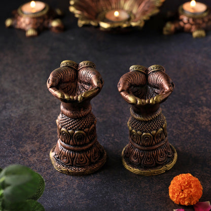 Open Hand Set Of 2 - Diwali Decoration & Festival Lighting – Home Decor on Brown Living™. SKU: D56. Img 4.