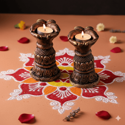 Open Hand Set Of 2 - Diwali Decoration & Festival Lighting – Home Decor on Brown Living™. SKU: D56. Img 1.
