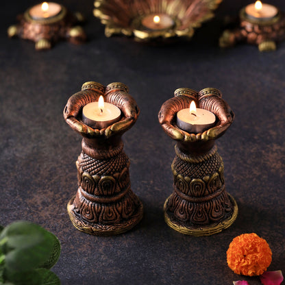 Open Hand Set Of 2 - Diwali Decoration & Festival Lighting – Home Decor on Brown Living™. SKU: D56. Img 2.