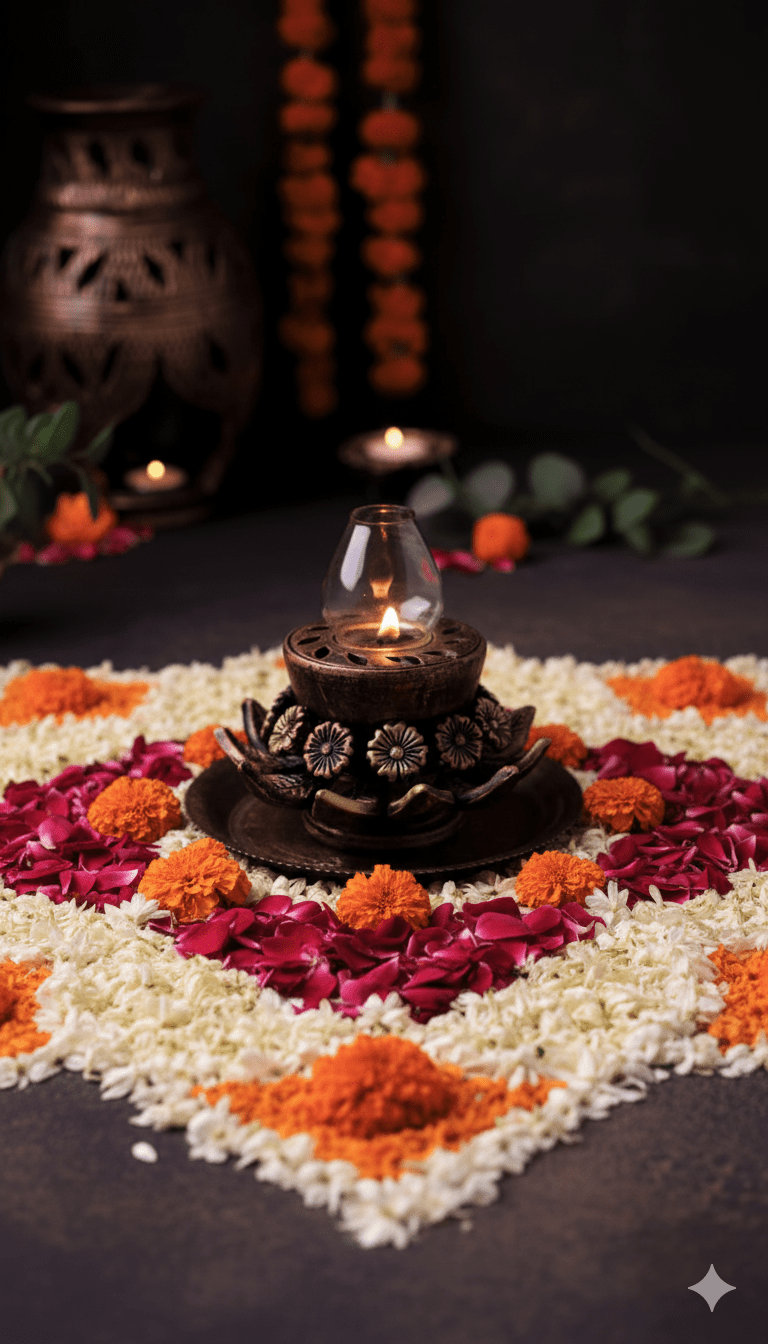 Open Rose Akand Jyot - Diwali Decoration & Festival Lighting – Home Decor on Brown Living™. SKU: D61. Img 2.