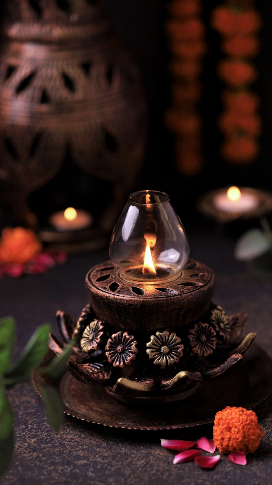 Open Rose Akand Jyot - Diwali Decoration & Festival Lighting – Home Decor on Brown Living™. SKU: D61. Img 1.