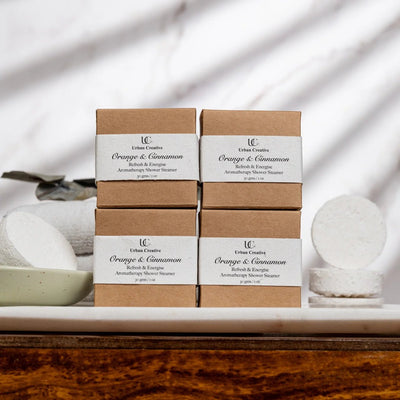 Orange & Cinnamon Shower Steamers – Refresh Set of 4 – Bath Salt on Brown Living™. SKU: SS_4OC_GS. Img 3.