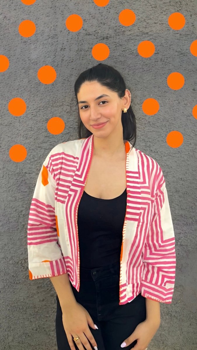 Orange Geometric Shrug – Womens Jacket by Bloc'D by JBH available on Brown Living™. S . SKU: BSW003S. Img 3.