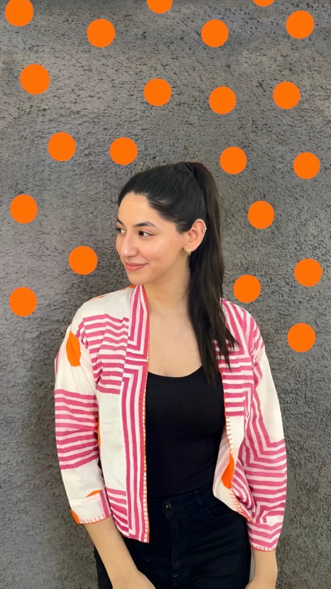 Orange Geometric Shrug – Womens Jacket by Bloc'D by JBH available on Brown Living™. S . SKU: BSW003S. Img 2.