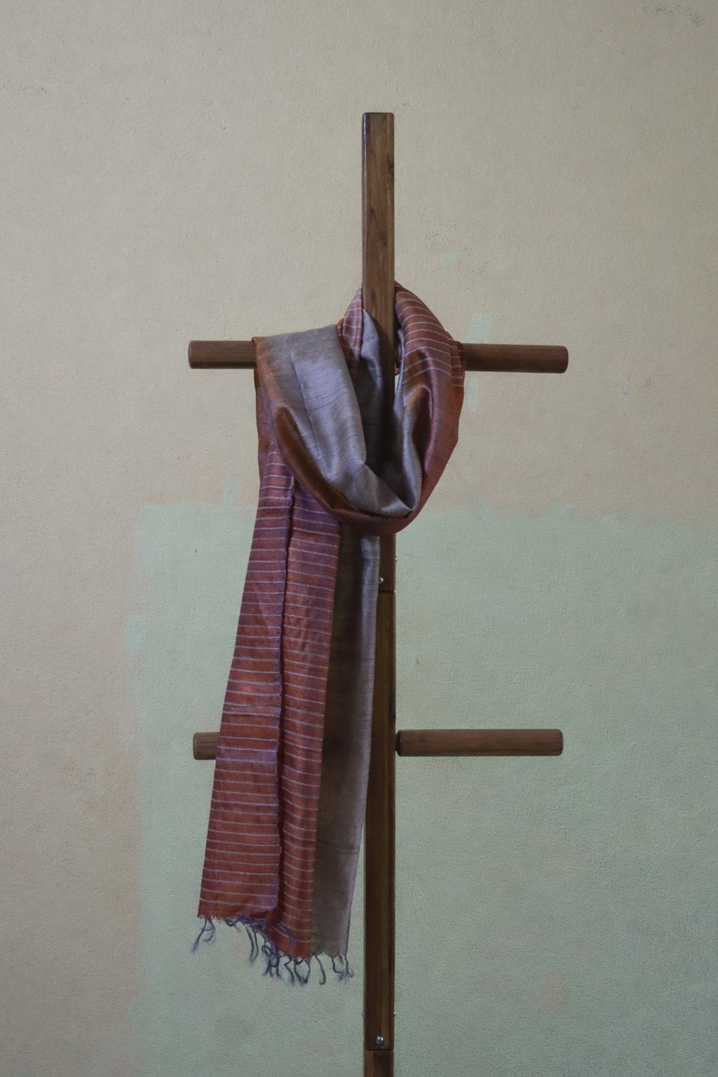 Orange Handcrafted Tassar Silk Stole | Elegant Fashion Accessory – Womens Scarf on Brown Living™. SKU: WS25ST04. Img 1.