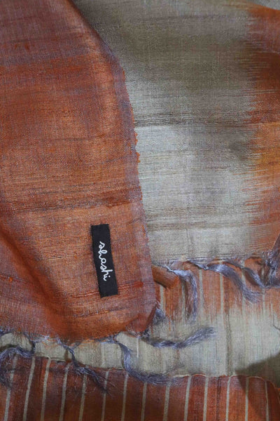 Orange Handcrafted Tassar Silk Stole | Elegant Fashion Accessory – Womens Scarf on Brown Living™. SKU: WS25ST04. Img 2.