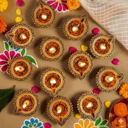 Orchid Diya Set Of 12 – Festive Handmade Decor – Home Decor on Brown Living™. SKU: D34. Img 3.