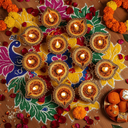 Orchid Diya Set Of 12 – Festive Handmade Decor – Home Decor on Brown Living™. SKU: D34. Img 4.