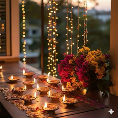 Orchid Diya Set Of 12 – Festive Handmade Decor – Home Decor on Brown Living™. SKU: D34. Img 1.