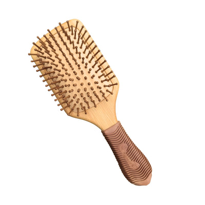 Organic B Rectangular Bamboo Paddle Hairbrush (Rubber Handle Solid) – Hair Brush on Brown Living™. SKU: wooden - bristle - paddle - brush - medium - size. Img 5.