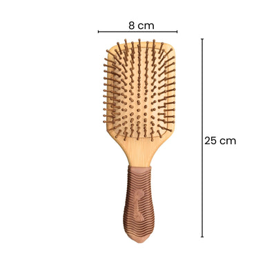 Organic B Rectangular Bamboo Paddle Hairbrush (Rubber Handle Solid) – Hair Brush on Brown Living™. SKU: wooden - bristle - paddle - brush - medium - size. Img 8.