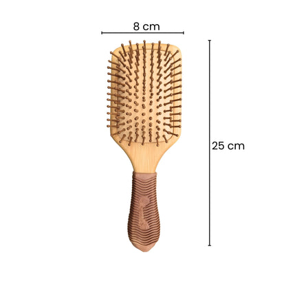 Organic B Rectangular Bamboo Paddle Hairbrush (Rubber Handle Solid) – Hair Brush on Brown Living™. SKU: wooden - bristle - paddle - brush - medium - size. Img 8.