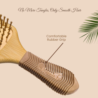 Organic B Rectangular Bamboo Paddle Hairbrush (Rubber Handle Solid) – Hair Brush on Brown Living™. SKU: wooden - bristle - paddle - brush - medium - size. Img 6.