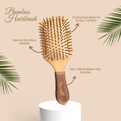 Organic B Rectangular Bamboo Paddle Hairbrush (Rubber Handle Solid) – Hair Brush on Brown Living™. SKU: wooden - bristle - paddle - brush - medium - size. Img 7.