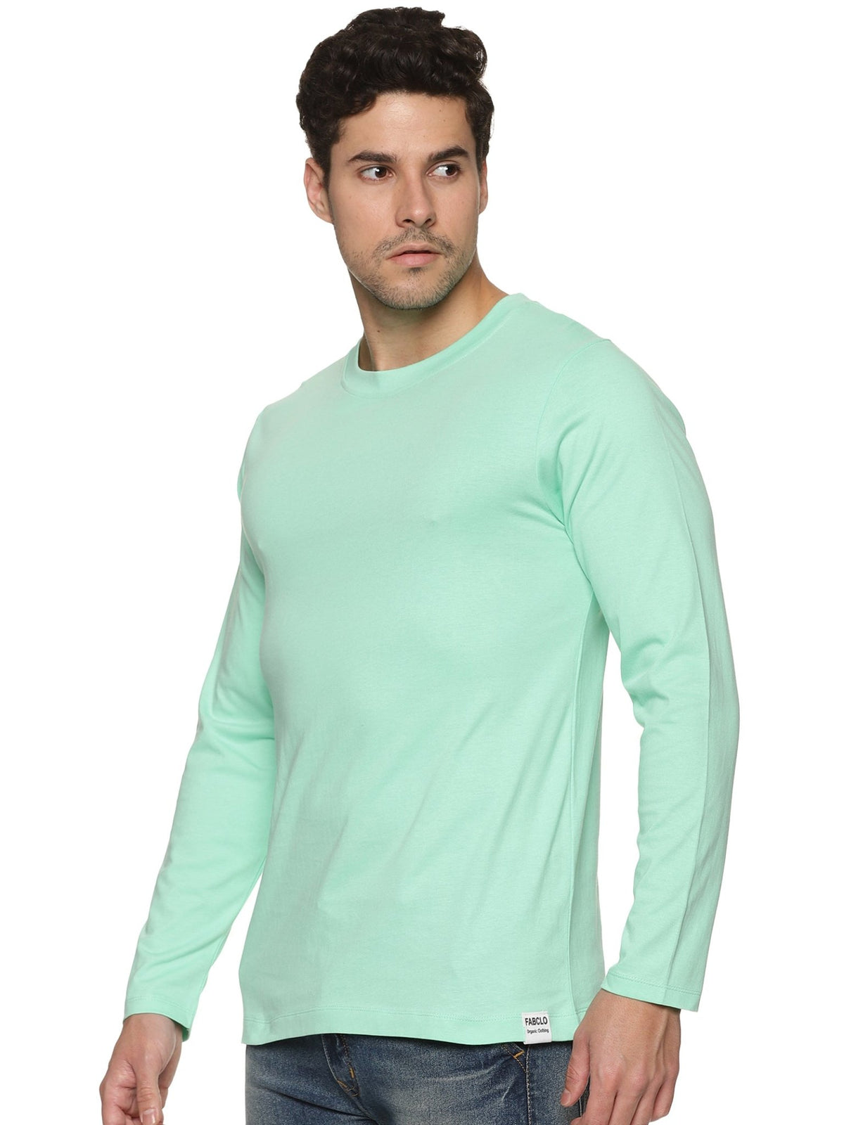 Organic Cotton Full Sleeve Crew Neck T-Shirt for Men – Men Shirt on Brown Living™. SKU: OCFS-AQAG-M. Img 2.