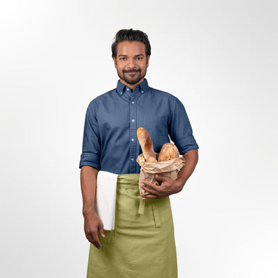 Organic Cotton Half Apron – Kitchen Linens on Brown Living™. SKU: UC - 68 / OC_HA_SL_SW. Img 3.