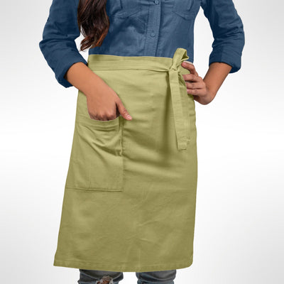 Organic Cotton Half Apron – Kitchen Linens on Brown Living™. SKU: UC - 68 / OC_HA_SL_SW. Img 1.