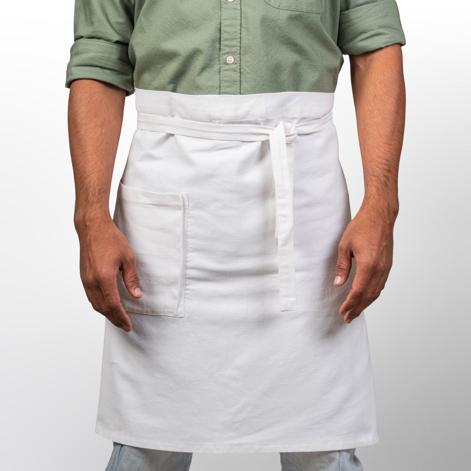 Organic Cotton Half Apron – Kitchen Linens on Brown Living™. SKU: UC - 68 / OC_HA_SL_SW. Img 10.
