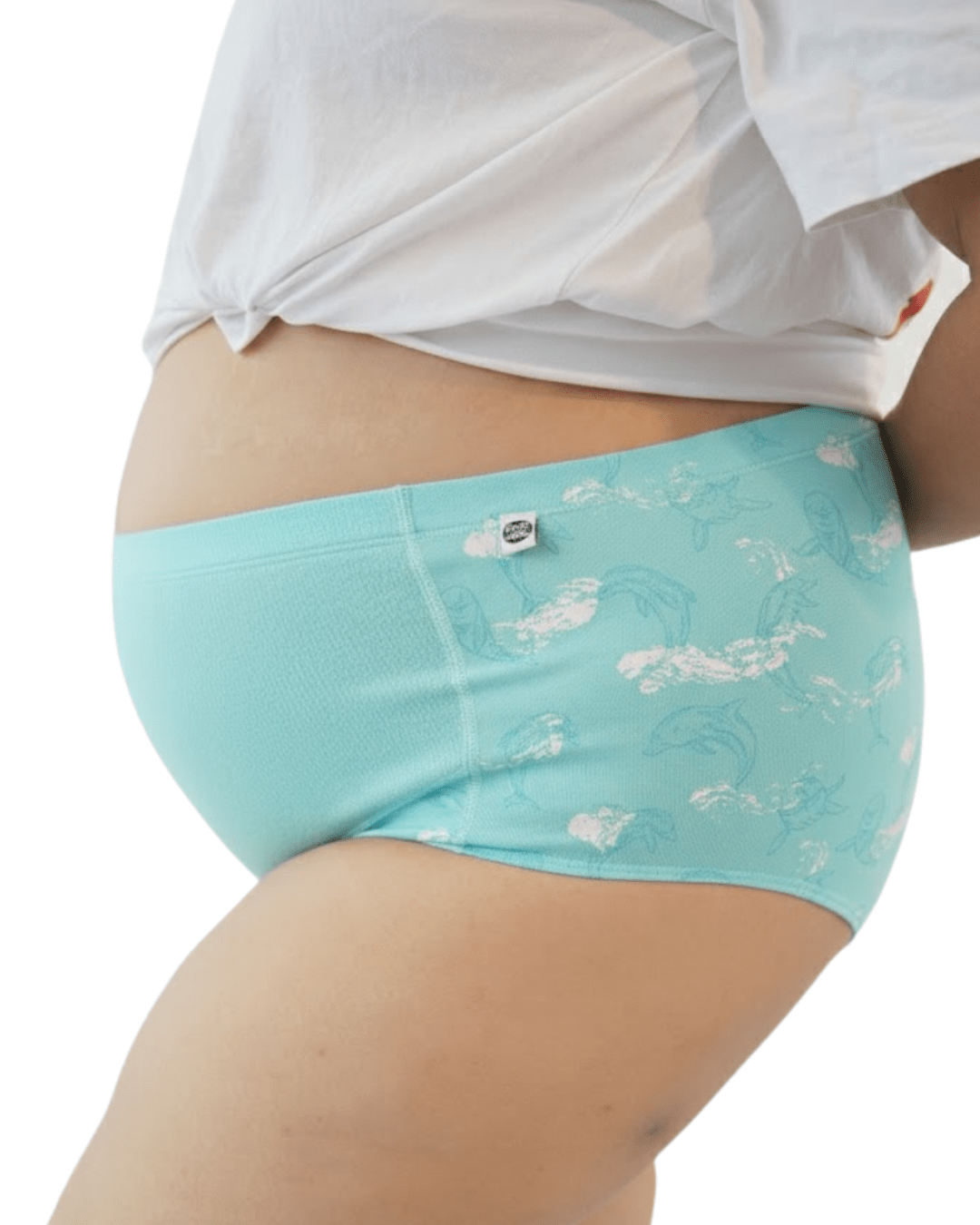 Organic Cotton Maternity Brief | Women’s Comfortable Innerwear – Womens Maternity Wear on Brown Living™. SKU: 005BABLUE_DOLPHAOP-S. Img 1.