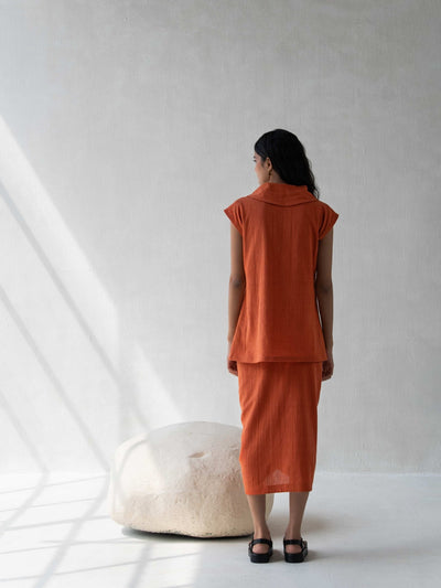 Organic Cotton Orange Shawl Collared Top for Women – Womens Top on Brown Living™. SKU: DCSS25T06S. Img 5.