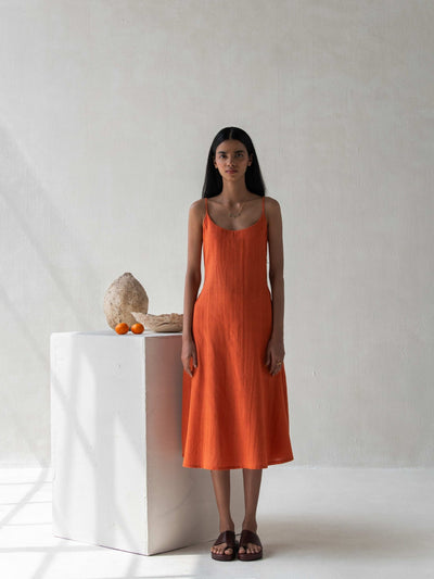 Organic Cotton Orange Spaghetti Sleeved A - Line Dress for Women – Womens Dress on Brown Living™. SKU: DCSS25D03S. Img 5.