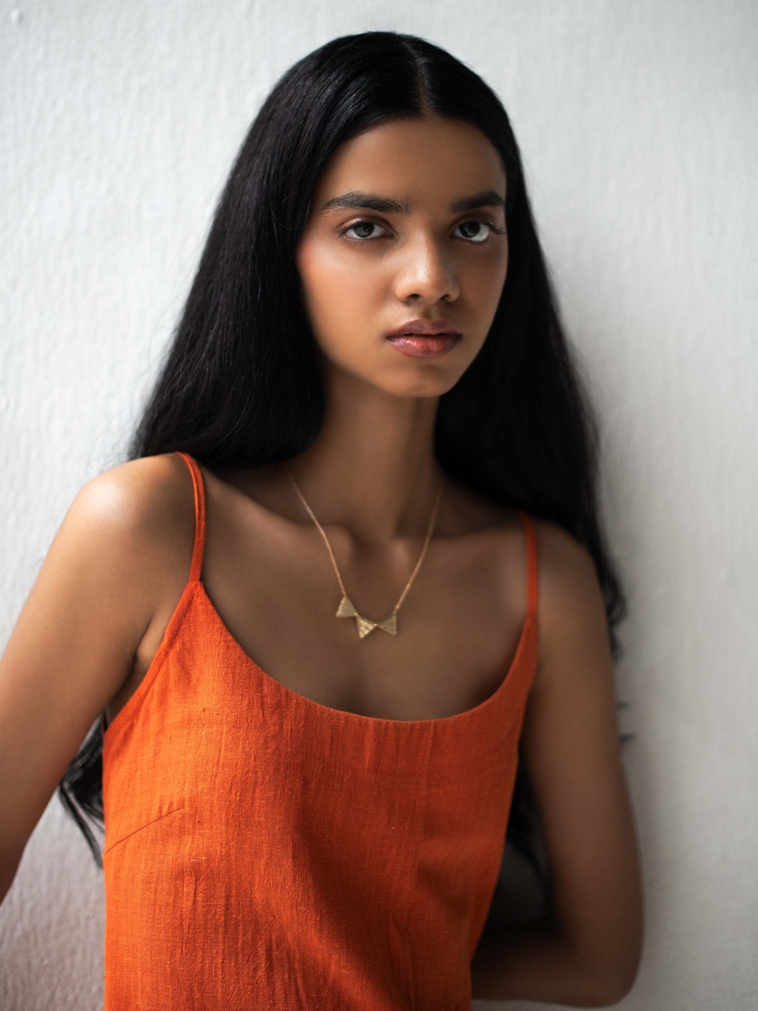 Organic Cotton Orange Spaghetti Sleeved A - Line Dress for Women – Womens Dress on Brown Living™. SKU: DCSS25D03S. Img 4.