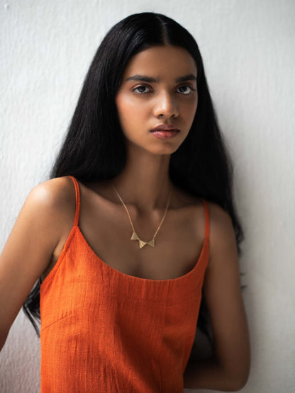 Organic Cotton Orange Spaghetti Sleeved A - Line Dress for Women – Womens Dress on Brown Living™. SKU: DCSS25D03S. Img 4.