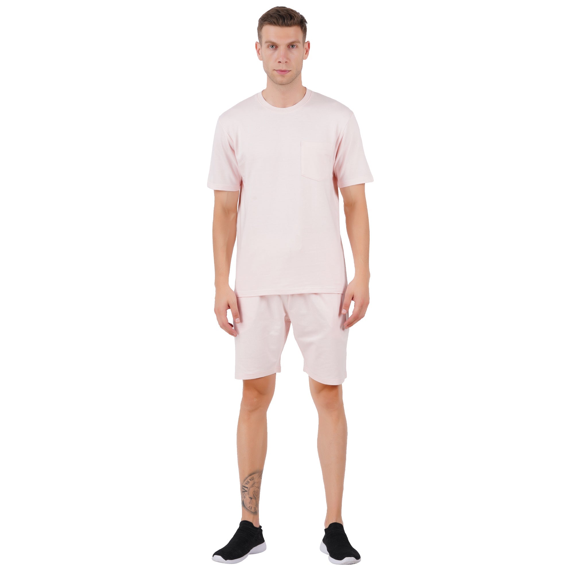 Organic Cotton Pink French Terry Shorts Set | Men’s Loungewear Set – Mens Shorts on Brown Living™. SKU: ARZIKI6-PINK-M. Img 1.