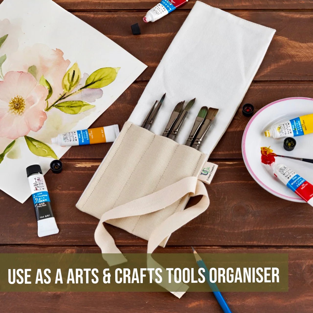 Organic Cotton Travel Cutlery Wrap Roll Up Organizer – Cutlery on Brown Living™. SKU: TCW_OC_CP. Img 5.