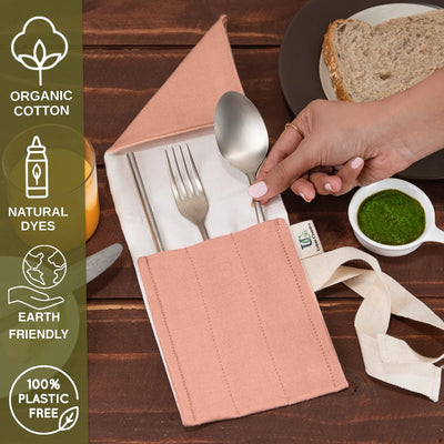 Organic Cotton Travel Cutlery Wrap Roll Up Organizer – Cutlery on Brown Living™. SKU: TCW_OC_RS. Img 3.