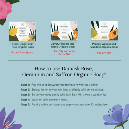 Organic Damask Rose, Geranium & Saffron Cold - processed Handmade Soap - 100 g | Verified Sustainable by Brown Living™