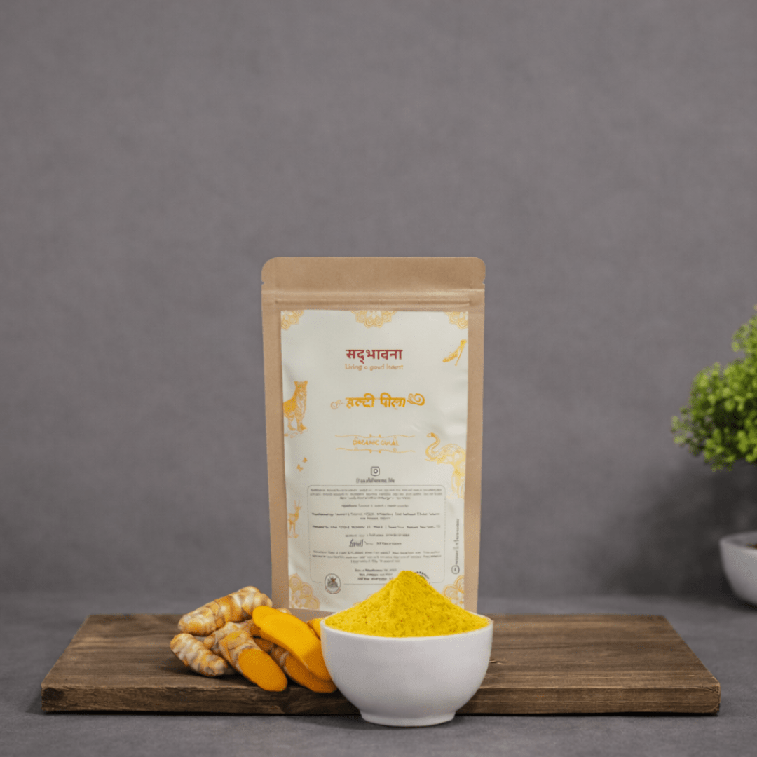 Organic Gulal Pack Haldi Peela (Yellow) Non - Toxic Holi Colors – Religious Items on Brown Living™. SKU: yellowholi. Img 1.