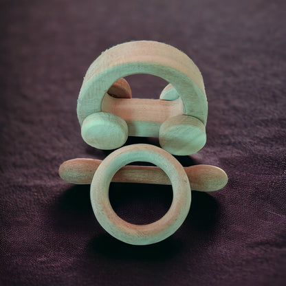 Organic Neem Combo Set Of Hollow Car, Ring & Dumbbell Teethers – Wooden Toys on Brown Living™. SKU: WT_HCR-RNG-DBL. Img 4.