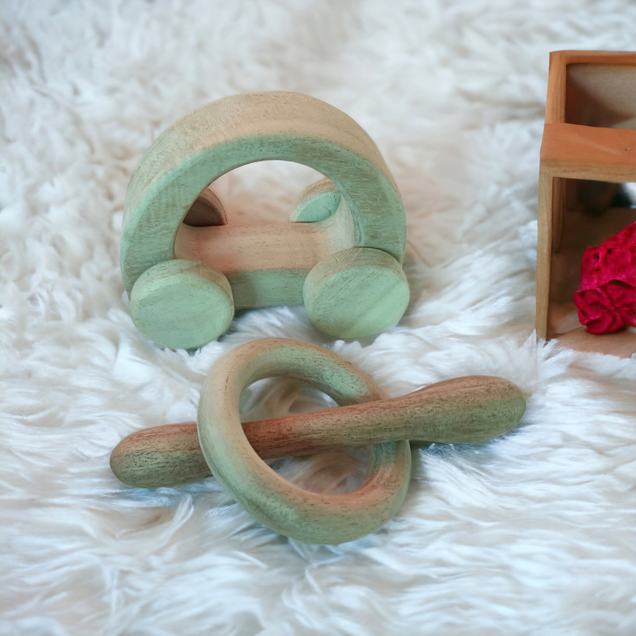 Organic Neem Combo Set Of Hollow Car, Ring & Dumbbell Teethers – Wooden Toys on Brown Living™. SKU: WT_HCR-RNG-DBL. Img 5.